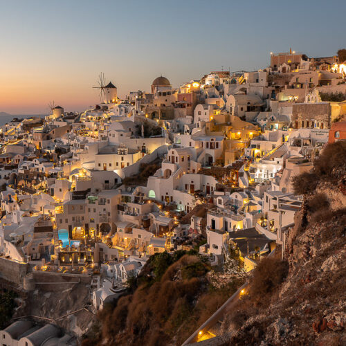 Heure dorée sur Oïa à Santorin