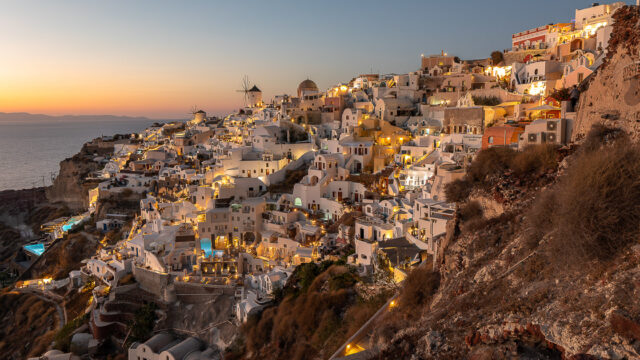 Heure dorée sur Oïa à Santorin